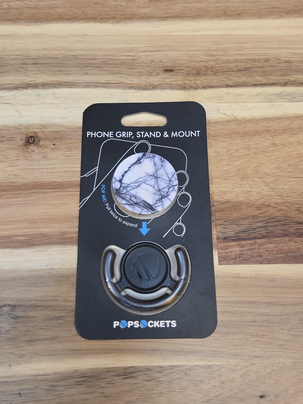 PopSocket Phone Grip, Stand & Mount - White Marble with Black Mount